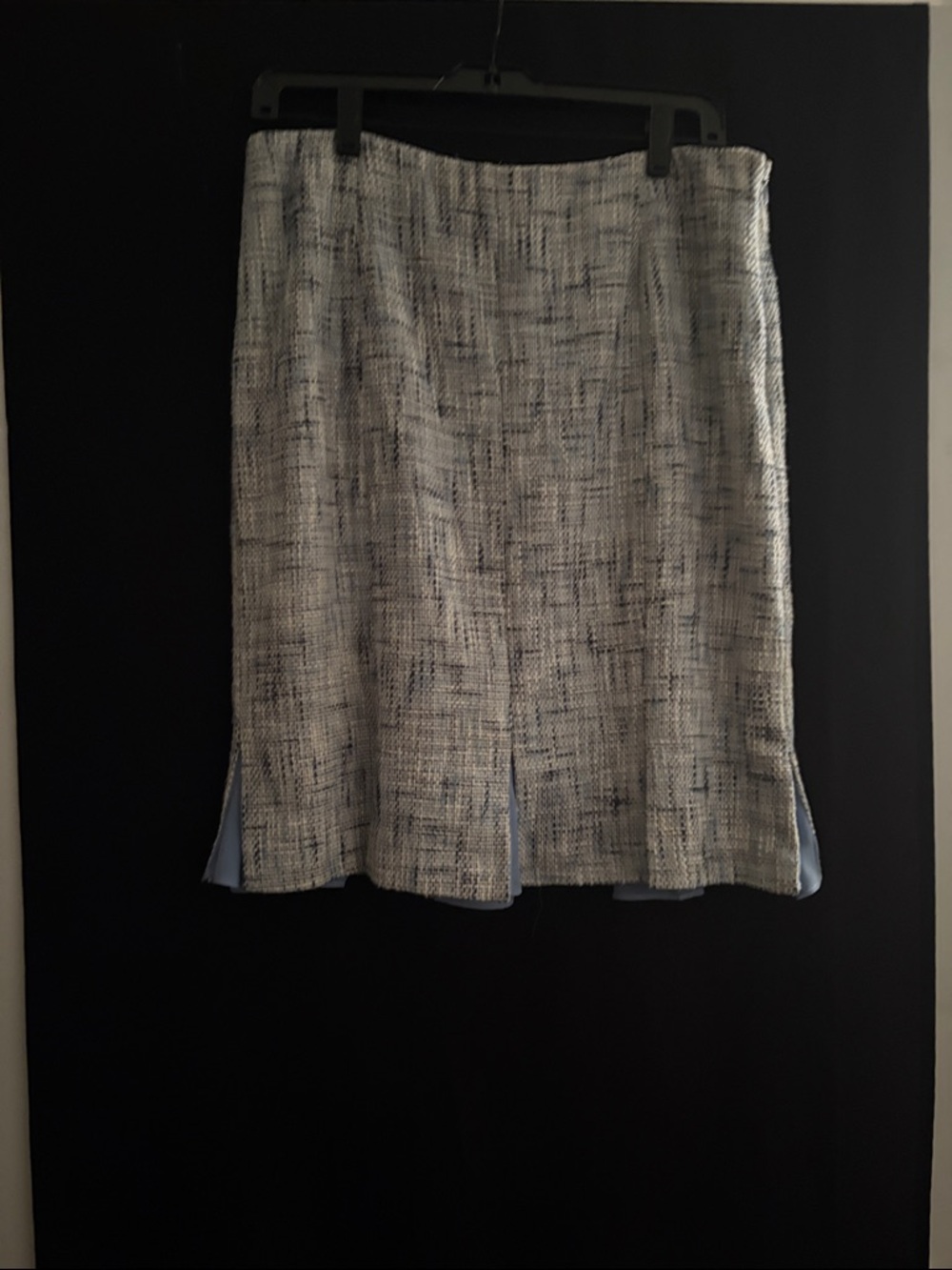 Textured Cream and Blue A-Line Skirt